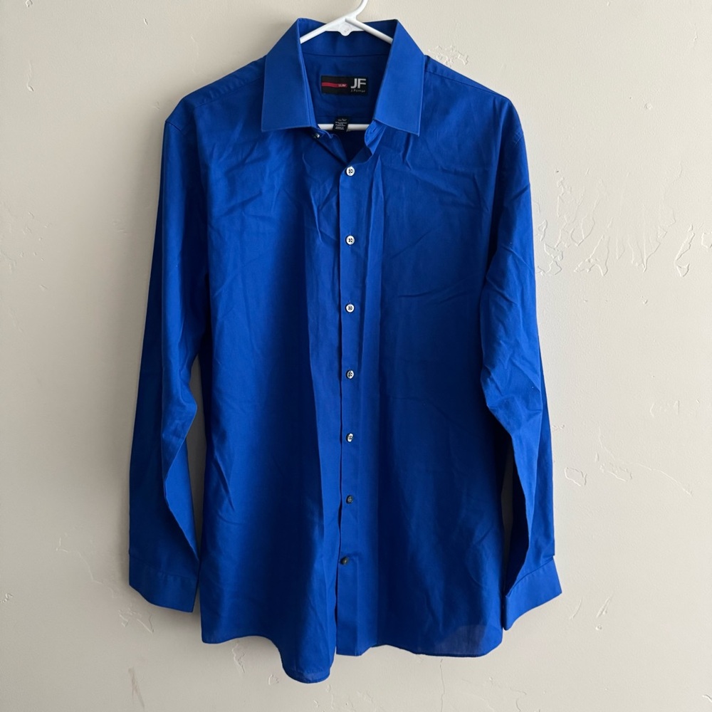 Men’s JF J Ferrar Button Up Dress Shirt - Large Royal Blue